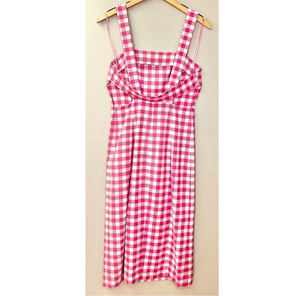 Finders Keepers Gingham Gigi Pink and White Midi Sheath Slit Dress Fuchsia Check - Picture 5 of 12